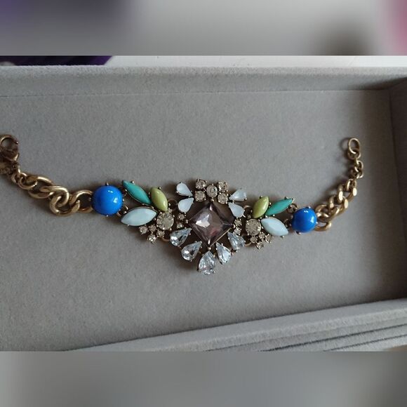 J. Crew Rhinestone blue/ green statement Bracelet - Picture 7 of 11